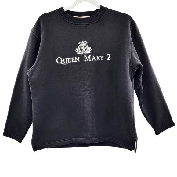 Queen Mary 2 Cunard Black & White Embroidered Logo and Script Crewneck Women’s S - Picture 1 of 7